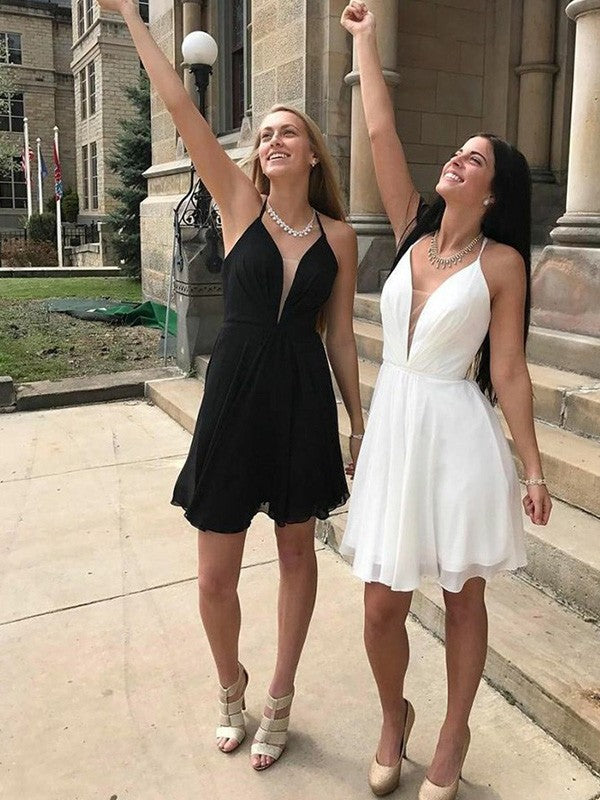 Wholesale A-Line/Princess Chiffon Ruffles V-neck Sleeveless Short/Mini Homecoming Dresses